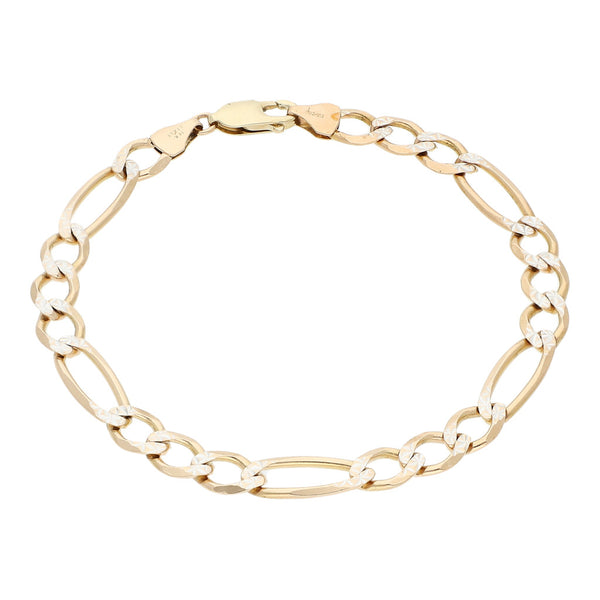 Pulsera de tres eslabones por uno platinado en oro amarillo 14 kilates.