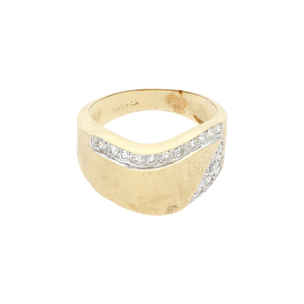 Anillo ondulado con sintéticos en oro amarillo 14 kilates.