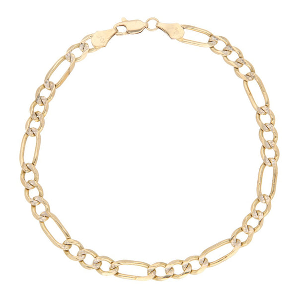 Pulsera de tres eslabones por uno platinados en oro amarillo 14 kilates.