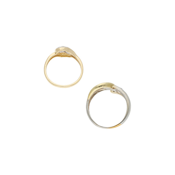 Dos anillos diseño especial con diamantes y circonias en oro dos tonos 14 kilates.