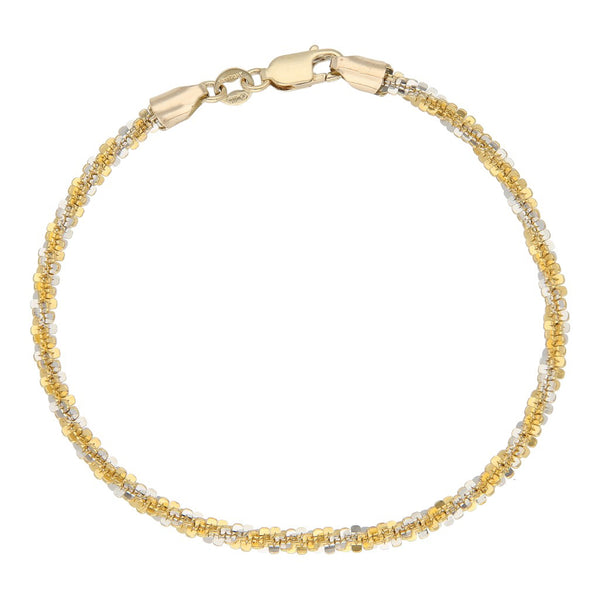 Pulsera eslabón laminado en oro dos tonos 14 kilates.