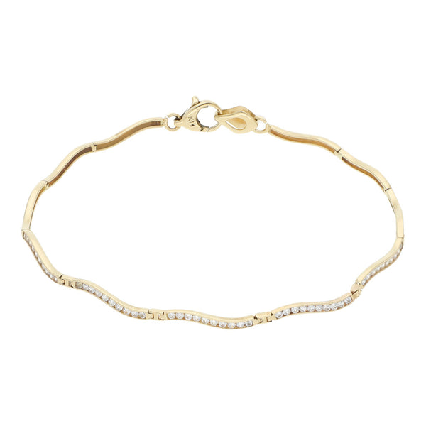 Pulsera eslabón articulado con sintéticos en oro amarillo 14 kilates.