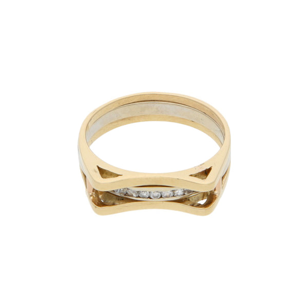 Anillo de dos pieza diseño especial con circonias en oro dos tonos 14 kilates.