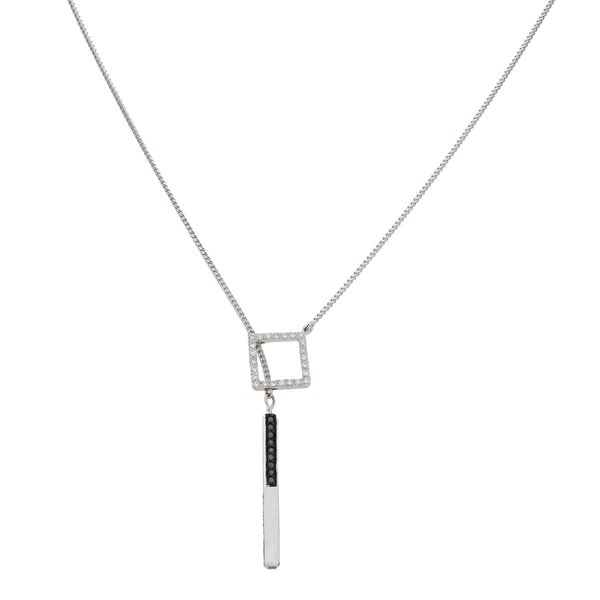 Collar eslabón encontrado y colgantes motivo figuras geométricas con diamantes en oro blanco 18 kilates.