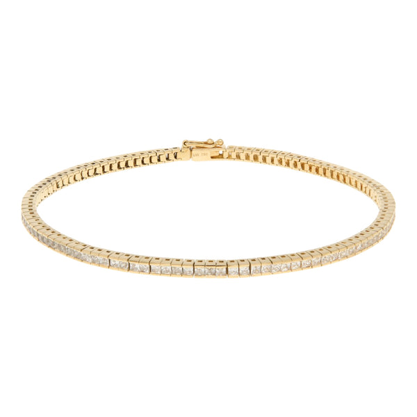 Pulsera eslabón articulado con sintéticos en oro amarillo 18 kilates.