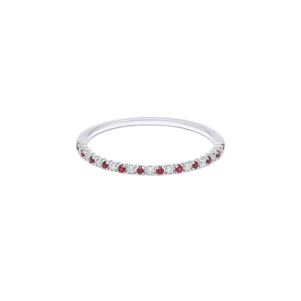 Churumbela diseño especial con diamantes y rubíes en oro blanco 14 kilates.