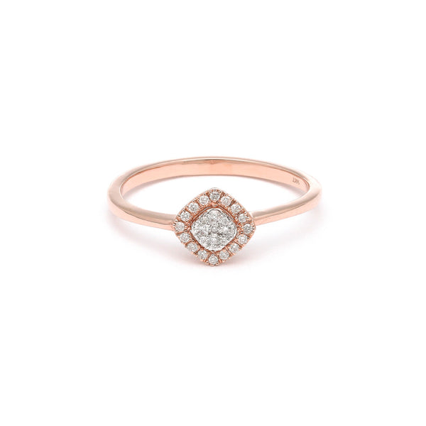 Anillo diseño especial con diamantes en oro rosa 14 kilates.