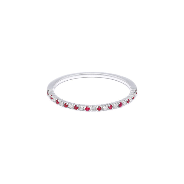 Churumbela diseño especial con diamantes y rubíes en oro blanco 14 kilates.