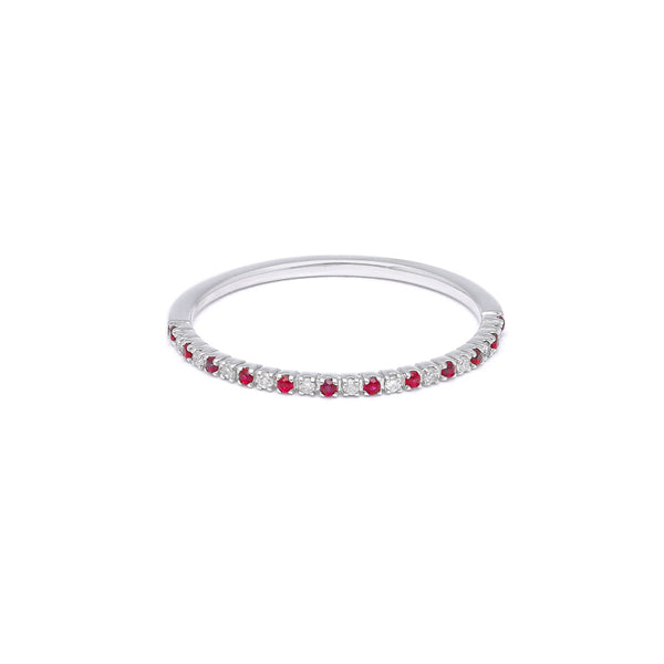 Churumbela diseño especial con diamantes y rubíes en oro blanco 14 kilates.