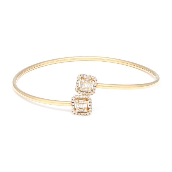 Pulsera de arillo abierta con diamantes en oro amarillo 14 kilates.