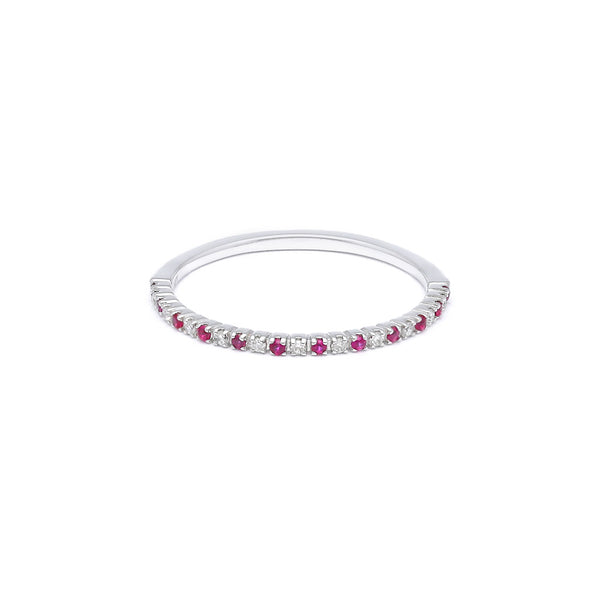 Churumbela diseño especial con diamantes y rubíes en oro blanco 14 kilates.