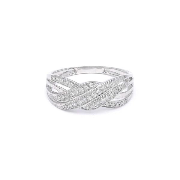 Anillo calado con diamantes en oro blanco 14 kilates.