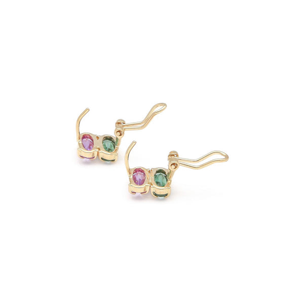 Juego de anillo y aretes diseño especial con alejandrina y cuarzo en oro amarillo 14 kilates.