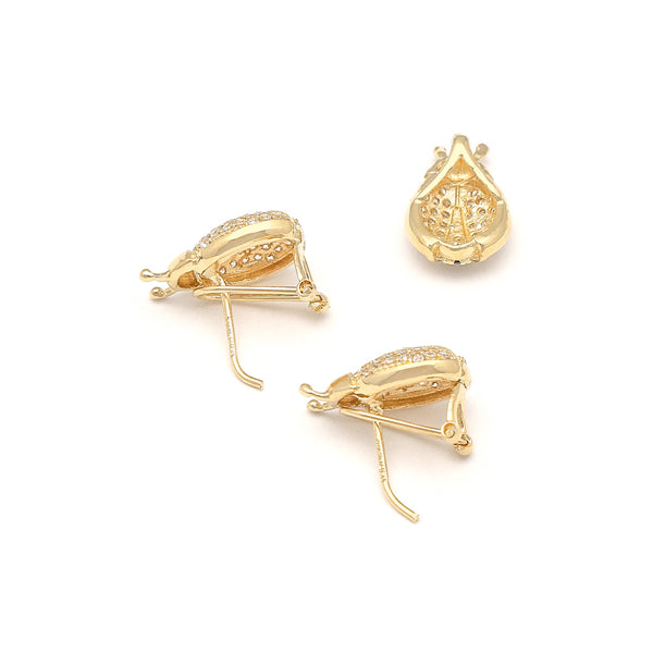 Juego de dije y aretes diseño especial con sintéticos motivo catarina en oro amarillo 14 kilates.