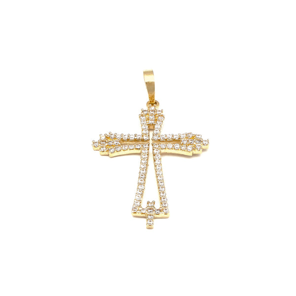 Cruz diseño especial con circonias en oro amarillo 14 kilates.