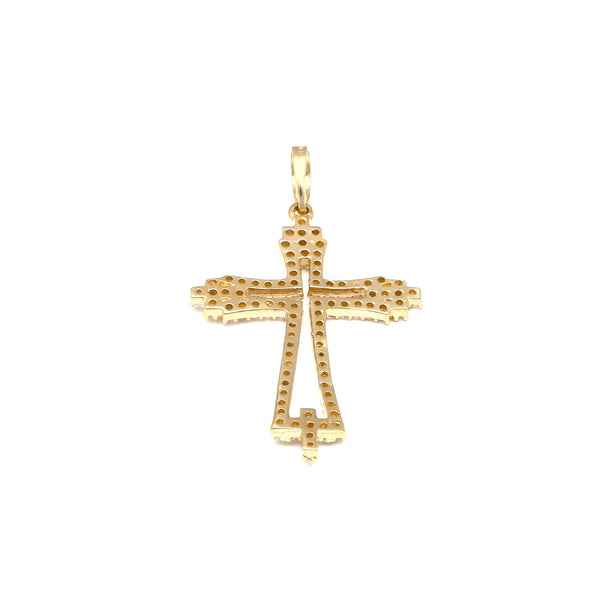 Cruz diseño especial con circonias en oro amarillo 14 kilates.