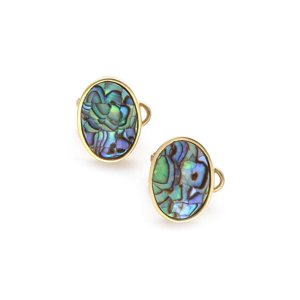Aretes diseño especial con madre perla en oro amarillo 14 kilates.