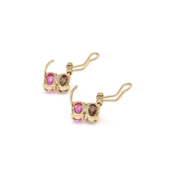 Juego de anillo y aretes diseño especial con rosa de Francia y topacio en oro amarillo 14 kilates.