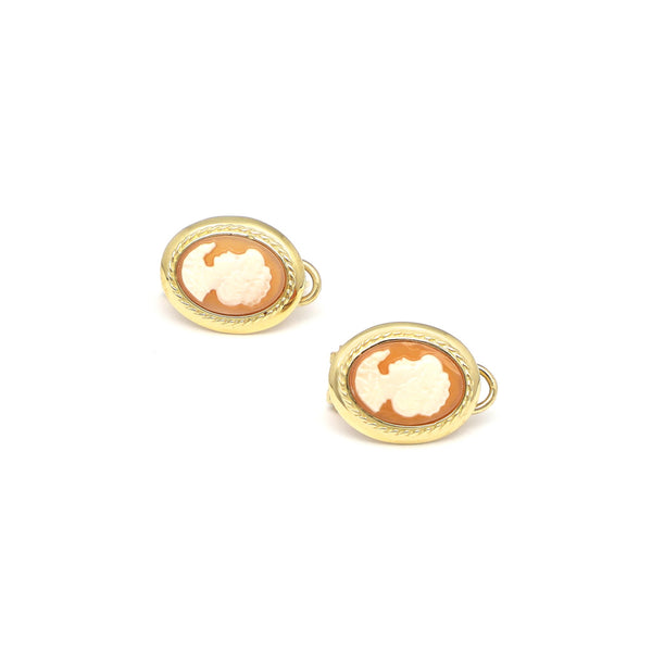 Aretes diseño especial motivo camafeo con corniola en oro amarillo 14 kilates.