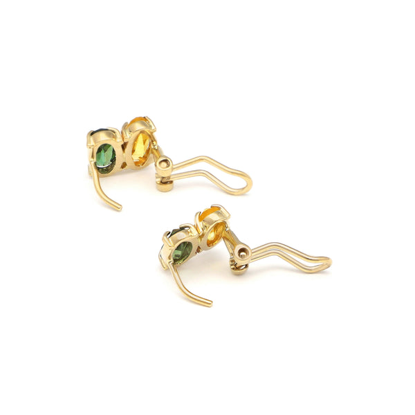 Juego de anillo y aretes diseño especial con citrino y cuarzo en oro amarillo 14 kilates.