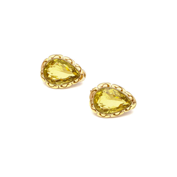 Aretes calados con citrinos en oro amarillo 14 kilates.