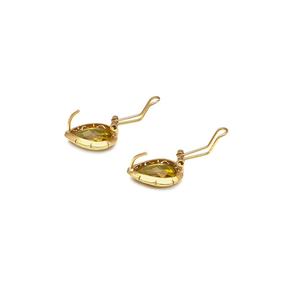 Aretes calados con citrinos en oro amarillo 14 kilates.