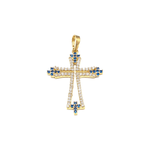 Cruz diseño especial con sintéticos en oro amarillo 14 kilates.