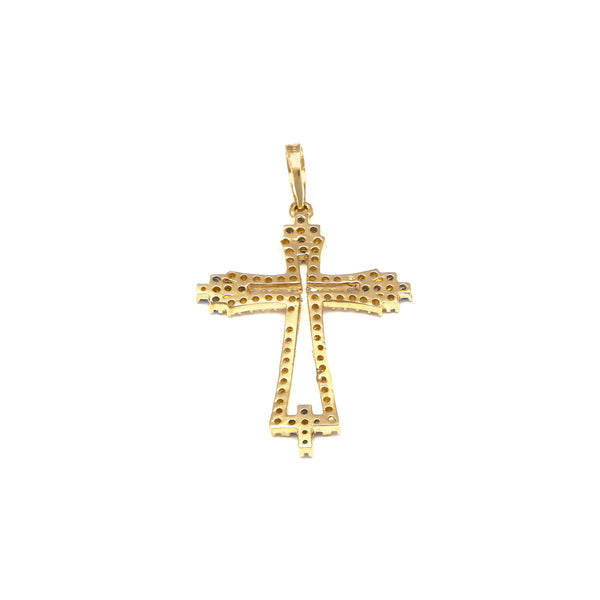 Cruz diseño especial con sintéticos en oro amarillo 14 kilates.