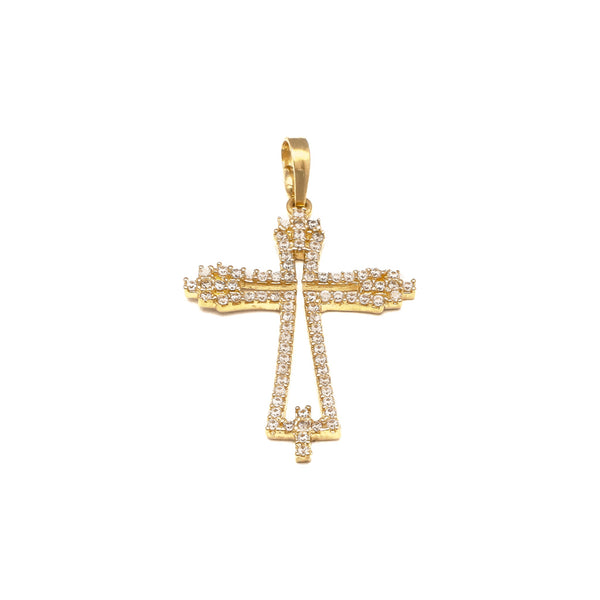 Cruz diseño especial con circonias en oro amarillo 14 kilates.