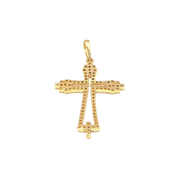 Cruz diseño especial con circonias en oro amarillo 14 kilates.