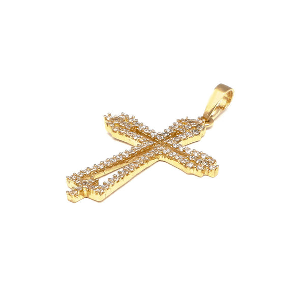 Cruz diseño especial con circonias en oro amarillo 14 kilates.