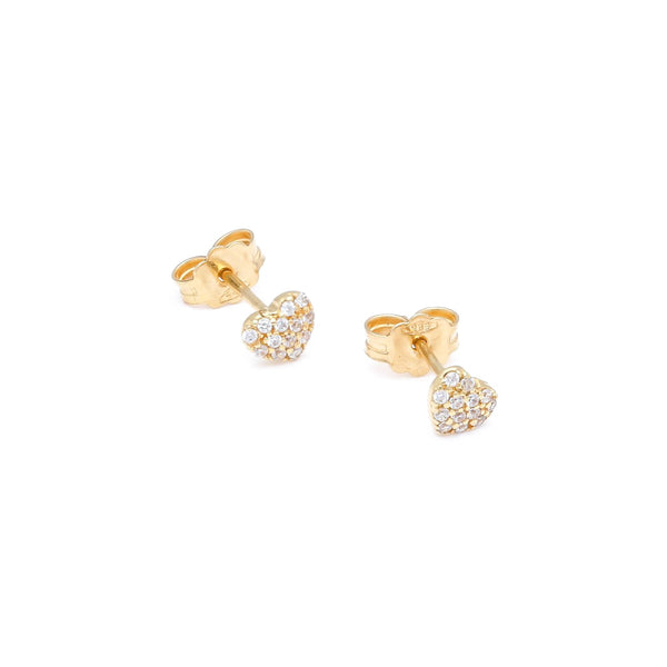 Aretes diseño especial motivo corazón con circonias en oro amarillo 14 kilates.