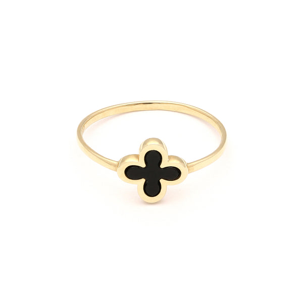 Anillo diseño especial motivo flor con esmalte en oro amarillo 14 kilates.