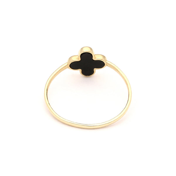 Anillo diseño especial motivo flor con esmalte en oro amarillo 14 kilates.