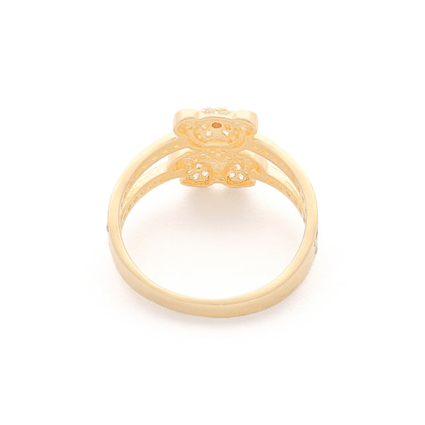 Anillo diseño especial motivo oso con circonias en oro amarillo 14 kilates.