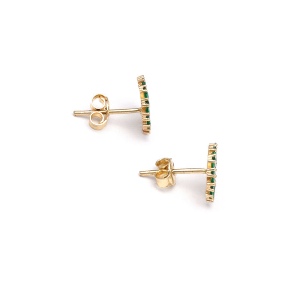 Aretes diseño especial con sintéticos motivo flor en oro amarillo 14 kilates.