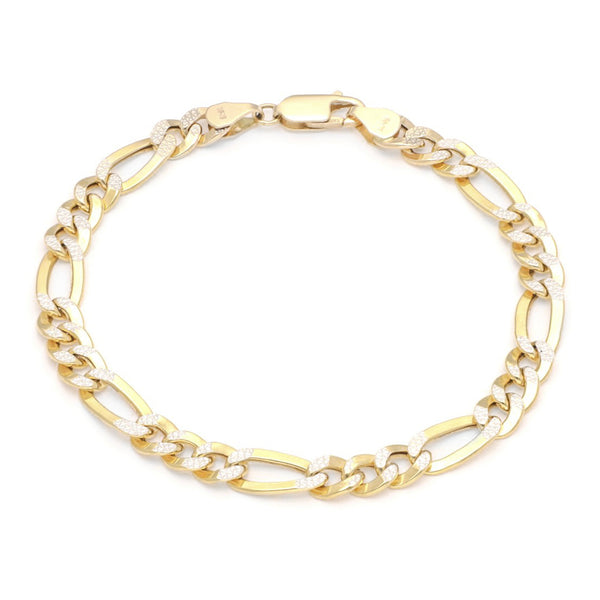 Pulsera de tres eslabones por uno platinados en oro amarillo 14 kilates.