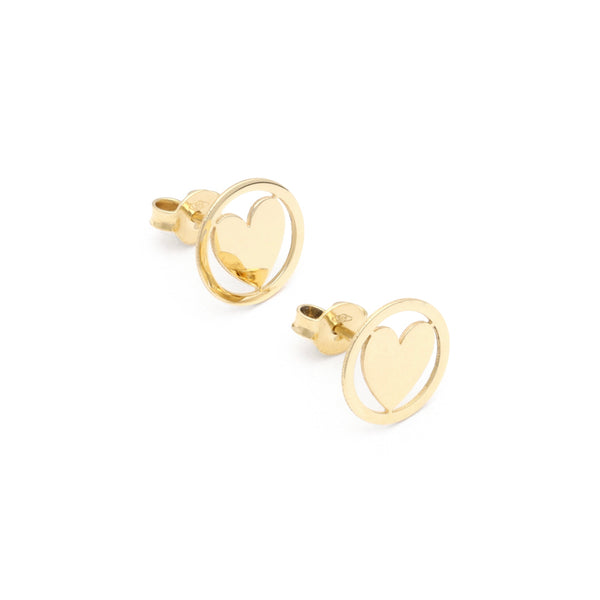 Aretes calados motivo corazón en oro amarillo 14 kilates.