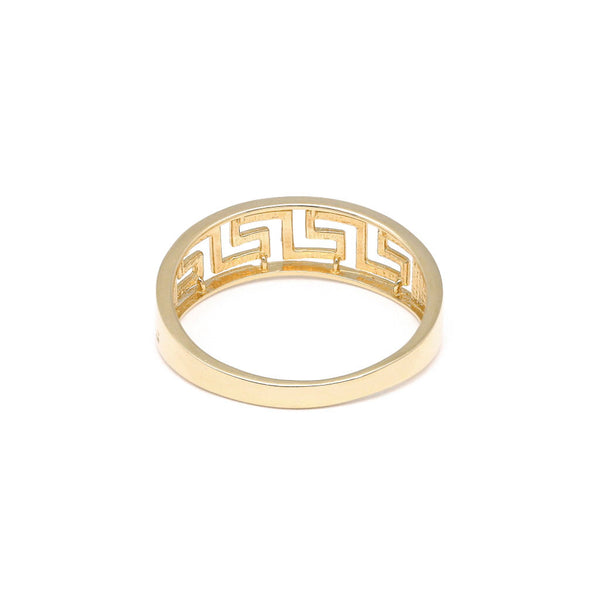 Anillo calado motivo grecas en oro amarillo 14 kilates.