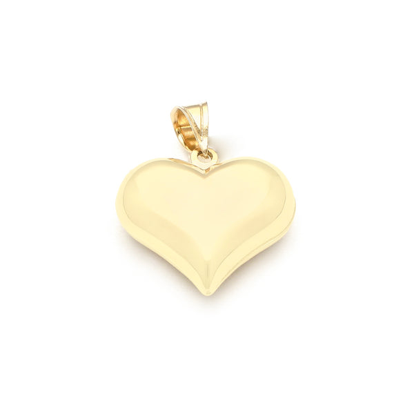 Dije hueco motivo corazón en oro amarillo 14 kilates.