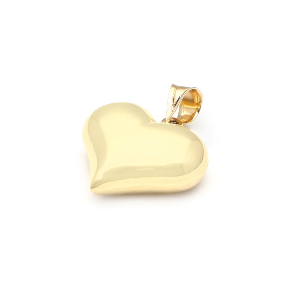 Dije hueco motivo corazón en oro amarillo 14 kilates.