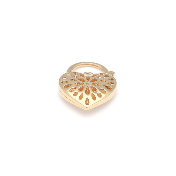 Dije diseño especial motivo candado con circonias en oro amarillo 14 kilates.