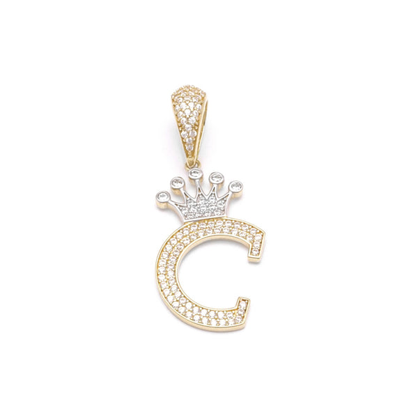 Dije diseño especial motivo letra C con circonias en oro amarillo 14 kilates.