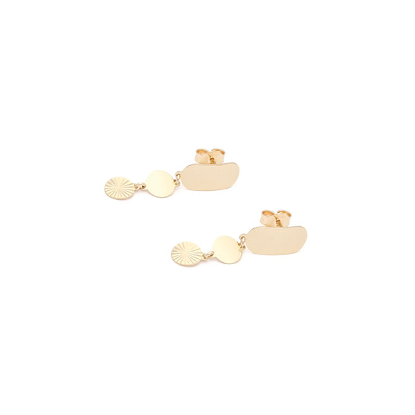 Aretes lisos con colgantes en oro amarillo 14 kilates.