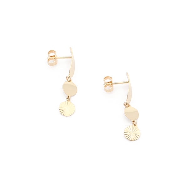 Aretes lisos con colgantes en oro amarillo 14 kilates.