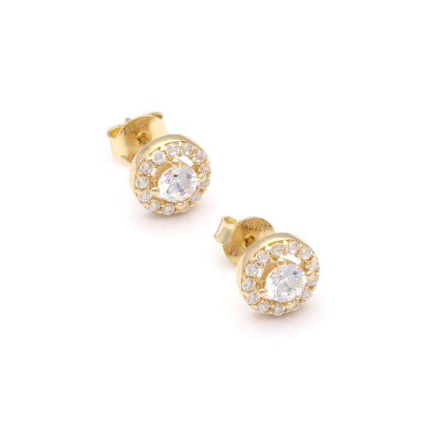 Aretes diseño especial con circonias en oro amarillo 14 kilates.