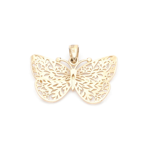 Dije calado motivo mariposa en oro amarillo 14 kilates.
