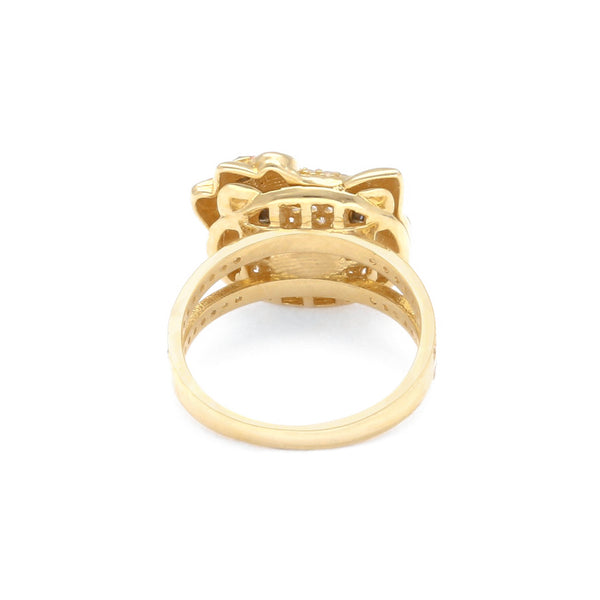 Anillo diseño especial motivo gato con circonias en oro amarillo 14 kilates.