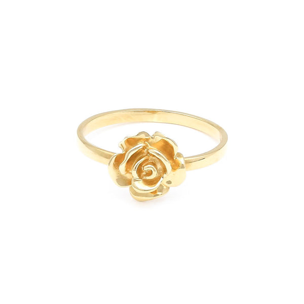 Anillo diseño especial motivo rosa en oro amarillo 14 kilates.