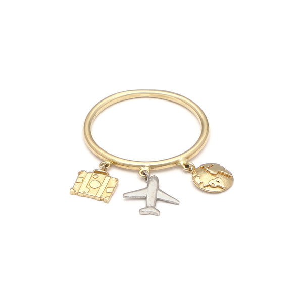 Anillo liso con colgantes en oro dos tonos 14 kilates.